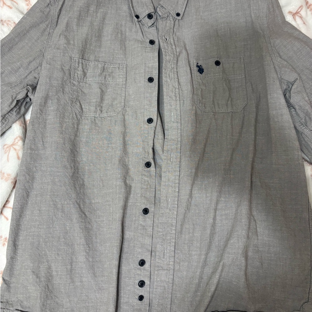 U.S. Polo Assn. Gray Casual Button-Down Shirt Size large dress shirt